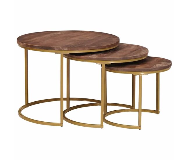 3 pcs mesas de centro empilháveis - mesas baixas marrom escuro