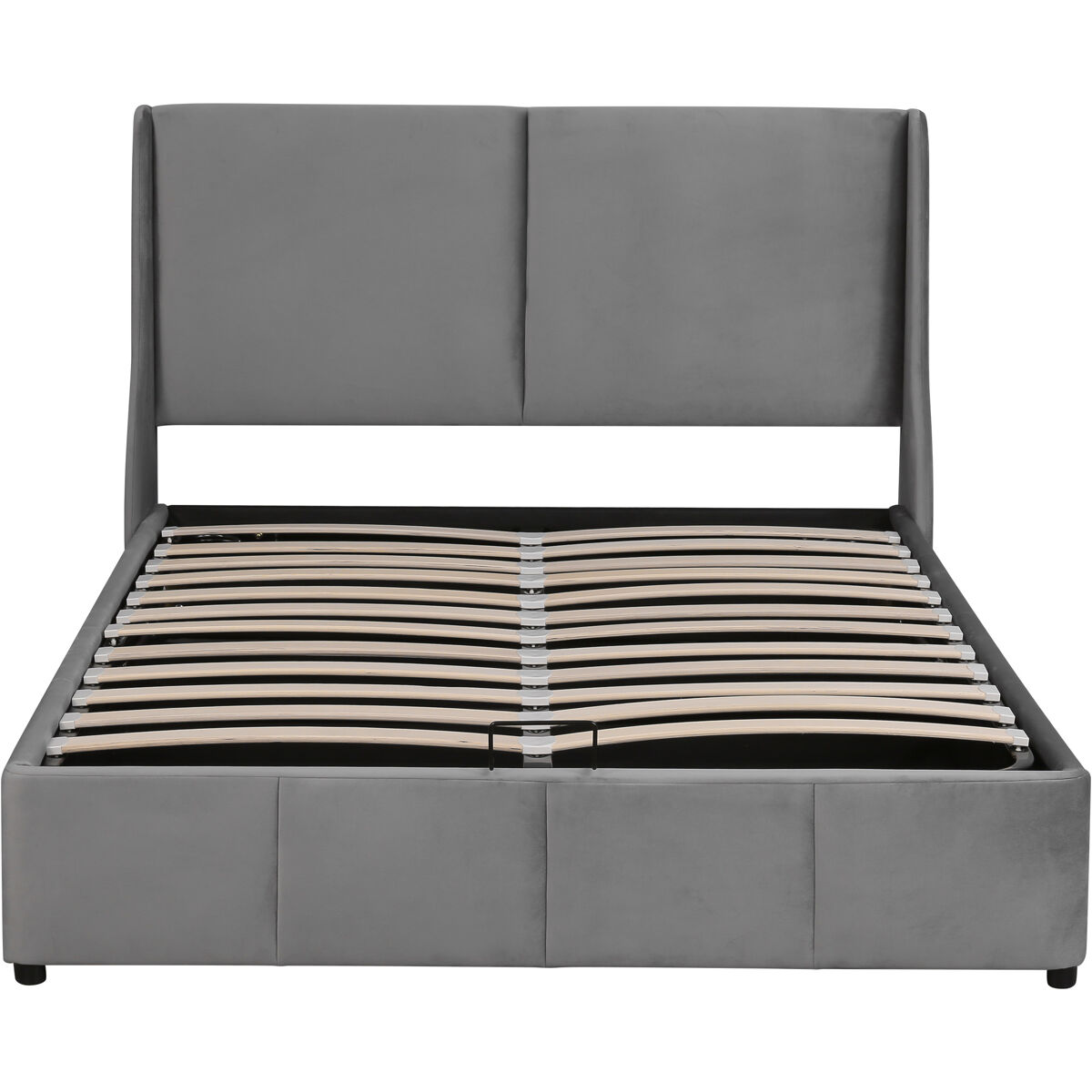Cama para arrumação estofada 140x200cm em veludo - cama para arrumação com estrado de ripas - cinzento