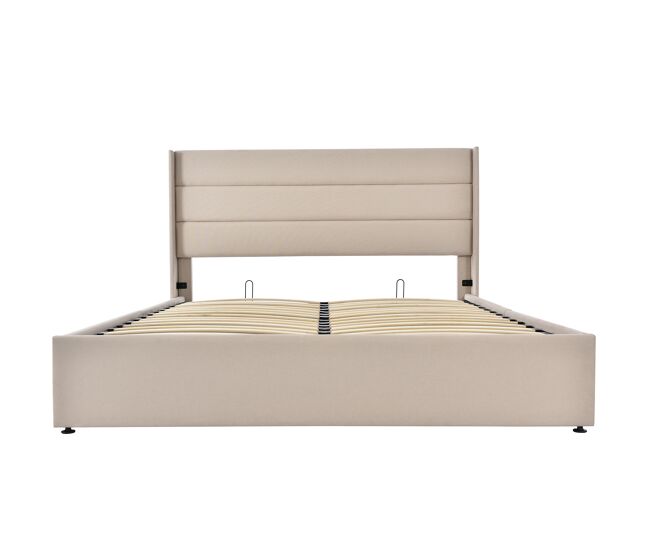 Cama de arrumação em linho 140x200 cm com estrado de ripas - bege