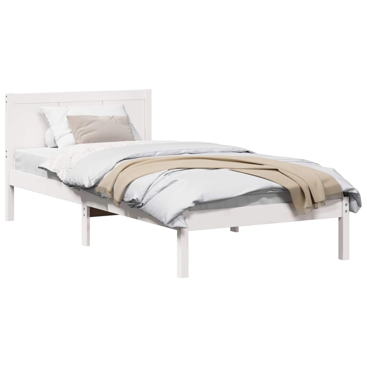 Estrutura de cama de solteiro para adultos - branco 90 x 200 cm madeira de pinho maciça