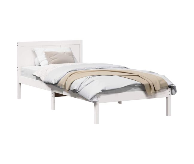 Estrutura de cama de solteiro para adultos - branco 90 x 200 cm madeira de pinho maciça