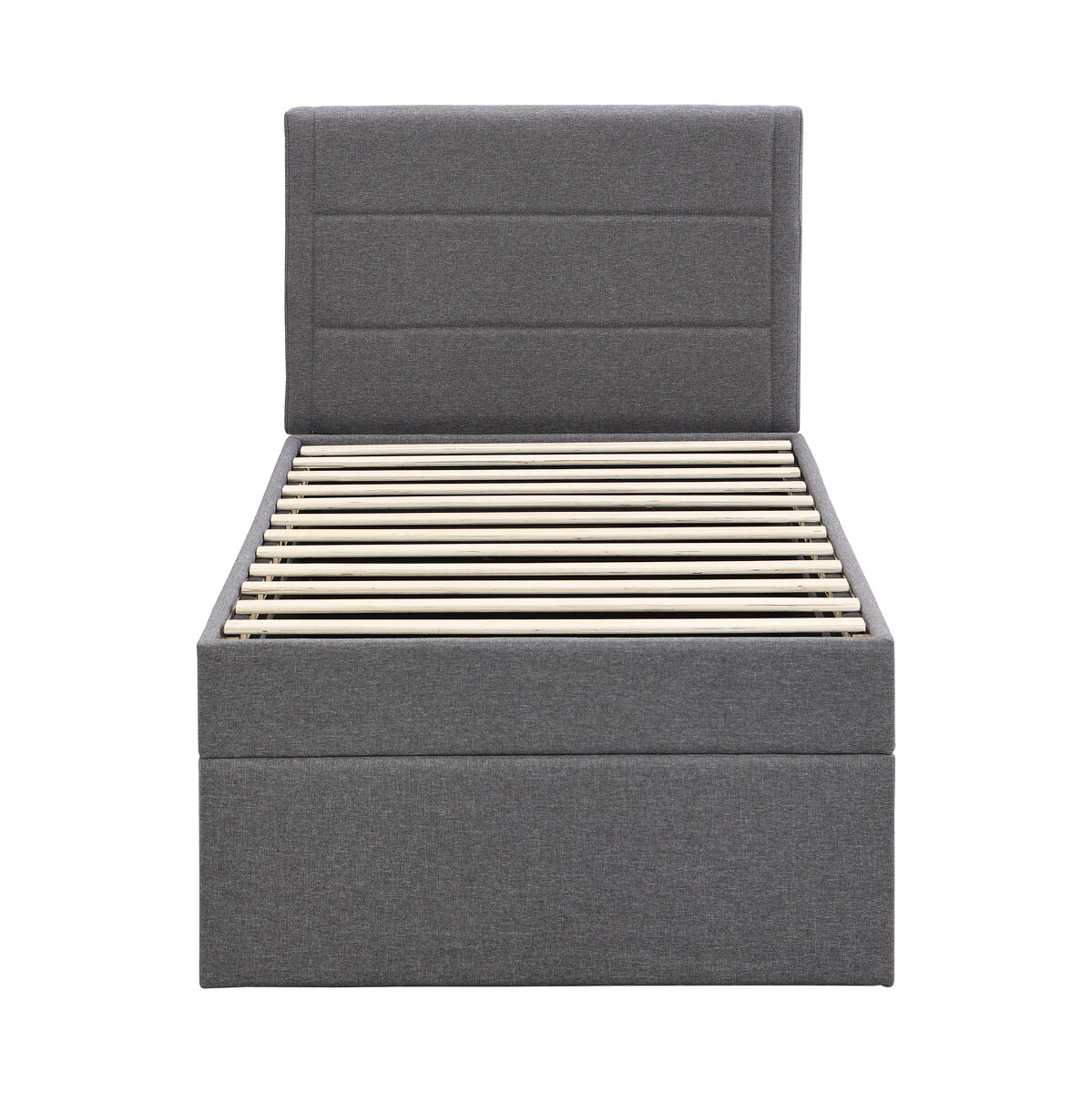 Cama articulada com estrado de ripas - 90x200 cm - tecido de linho - gris