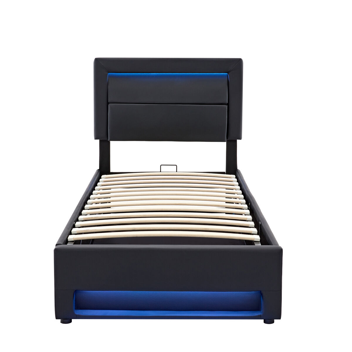 Cama estofada 90 x 190 cm - com usb, carregamento sem fios e com fios, led e armazenamento - preto