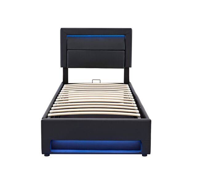 Cama estofada 90 x 190 cm - com usb, carregamento sem fios e com fios, led e armazenamento - preto