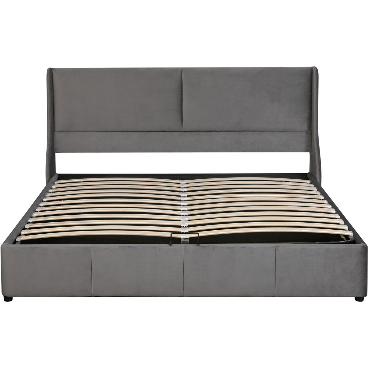 Cama para arrumação estofada 160x200cm em veludo - cama para arrumação com estrado de ripas - gris