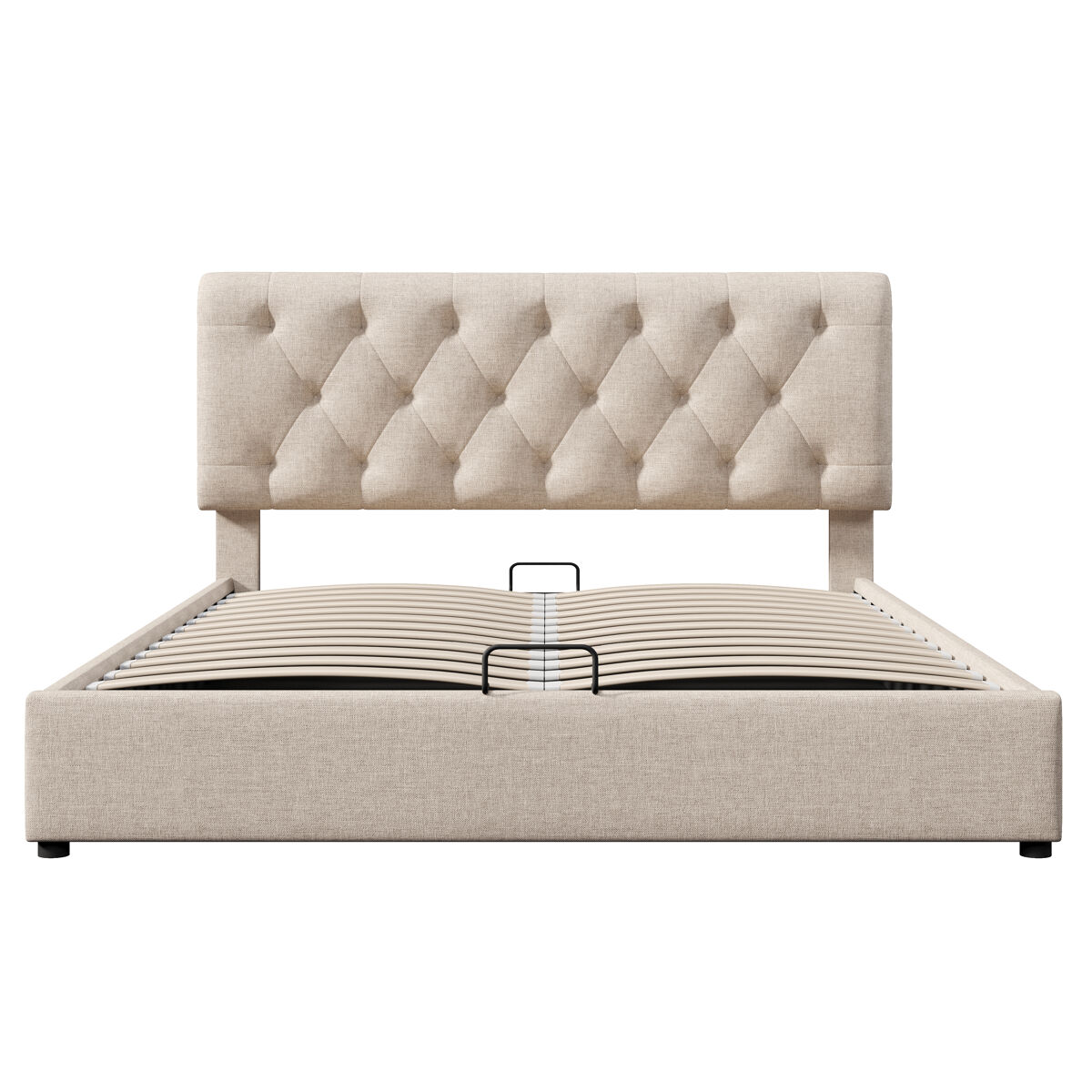 Cama de casal estofada 160x200 - cabeceira ajustável, base metálica, arrumação, moderna - natural