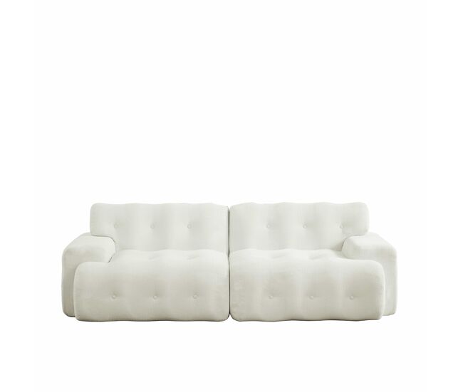 Sofá em forma de nuvem de 2 lugares - design curvo, braços largos, estofamento capitonado moderno, sem montagem - bege