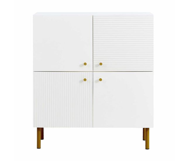 Aparador moderno - mdf com puxadores em liga de zinco e pés em aço, design elegante para a sala de estar, quarto e hall de entrada - branco