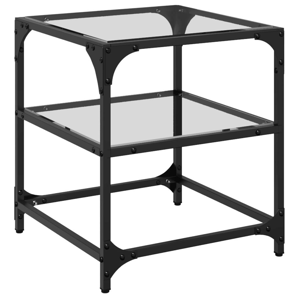 Mesa de centro, mesa baixa c/ topo em vidro transparente 40x40x45 cm aço