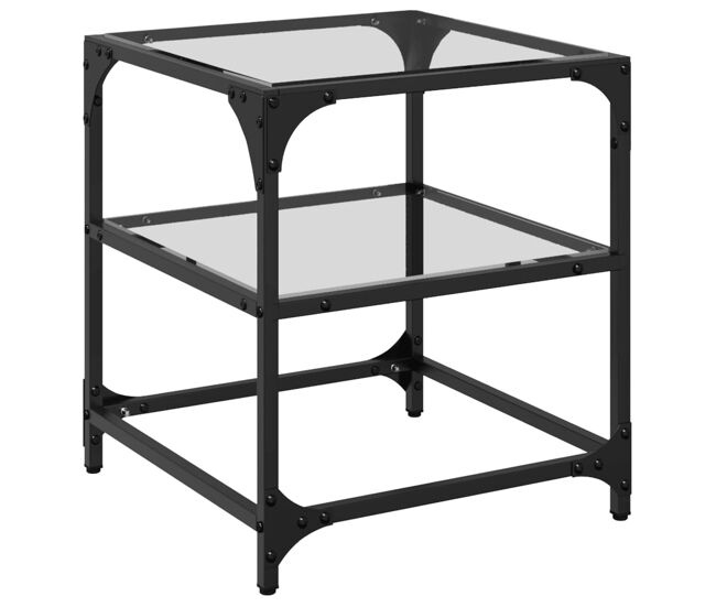 Mesa de centro, mesa baixa c/ topo em vidro transparente 40x40x45 cm aço