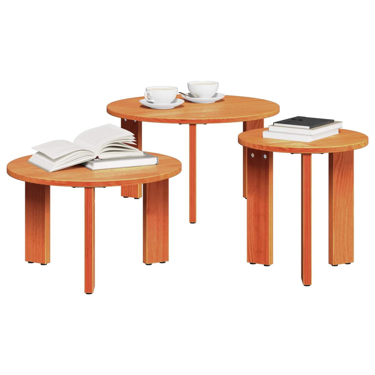 3 pcs mesas de centro - mesas baixas marrom cera madeira de pinho maciça