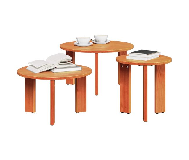 3 pcs mesas de centro - mesas baixas marrom cera madeira de pinho maciça