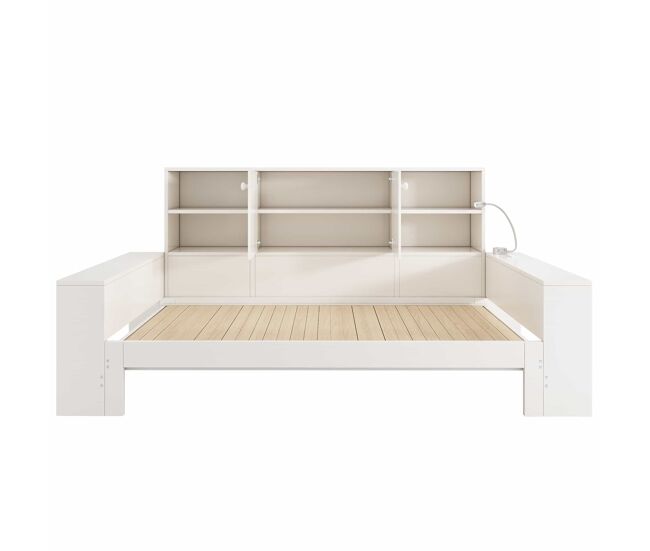 Cama com arrumação 90x200 cm - cama embutida com cama extraível, portas duplas de arrumação, portas usb/usb-c, design multifuncional e economizador de