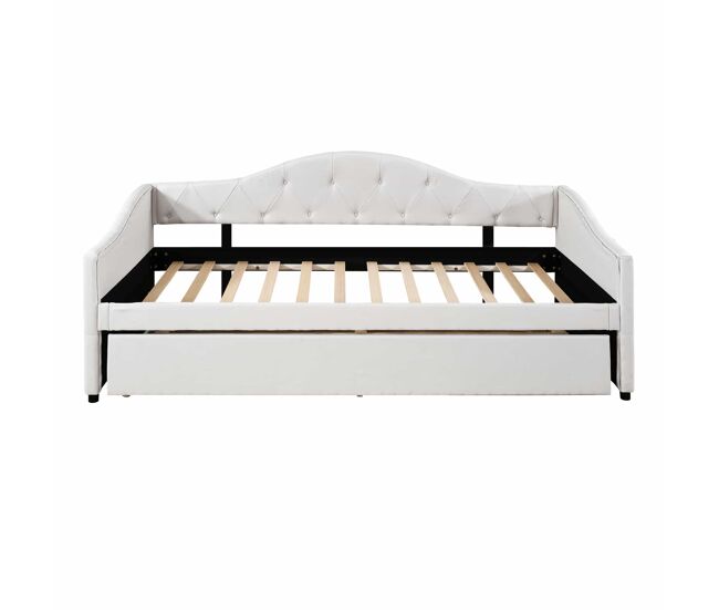 Cama embutida com cama extra de 90 x 200 cm - sofá-cama, cama individual, linho, estilo minimalista, sem colchão - bege