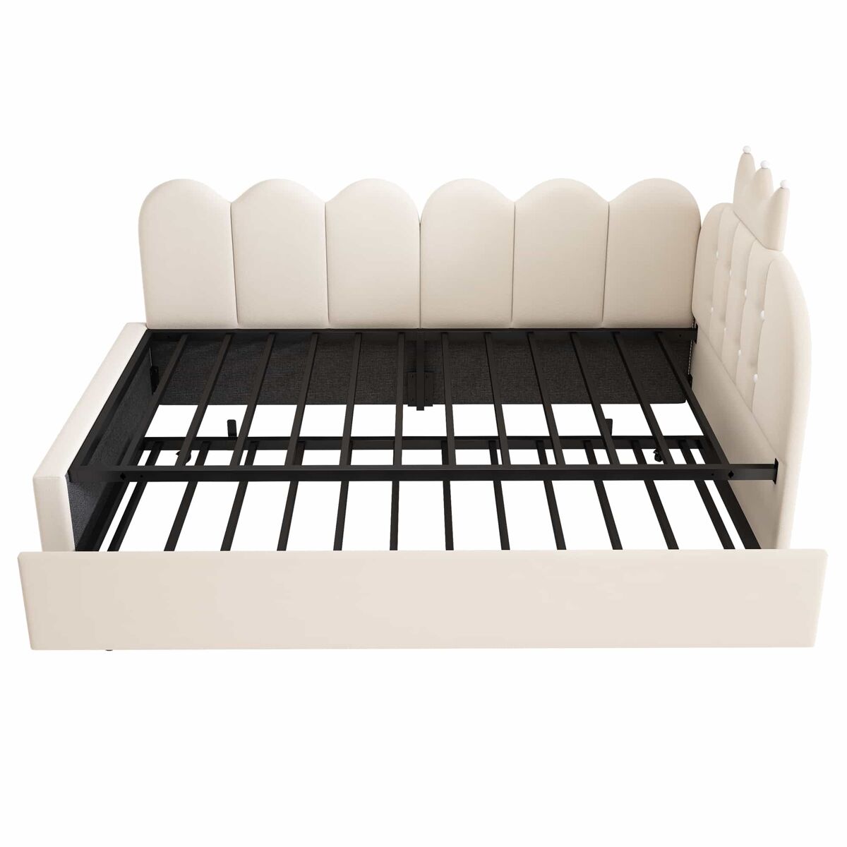Sofá-cama com cama extra de 90x200 cm / 90x190 cm - formato em l, veludo, design com coroa e grelha, poupa espaço para quartos infantis e de hóspedes