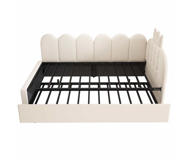 Sofá-cama com cama extra de 90x200 cm / 90x190 cm - formato em l, veludo, design com coroa e grelha, poupa espaço para quartos infantis e de hóspedes
