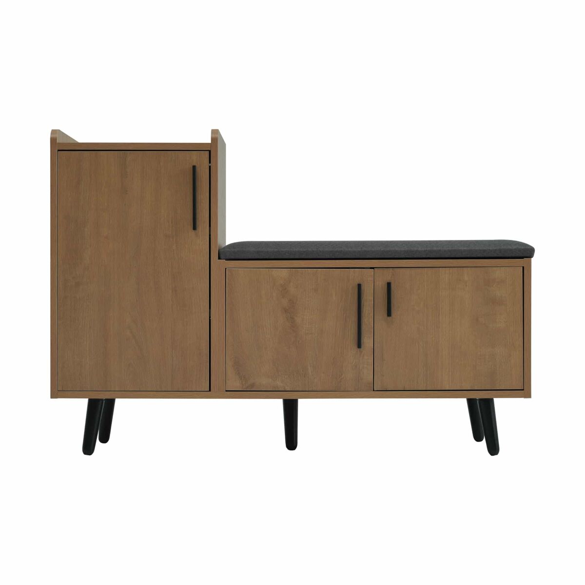 Banco baú 100 x 34 x 69 cm - 3 portas de arrumação, puxadores metálicos assimétricos, vários níveis de arrumação - natural