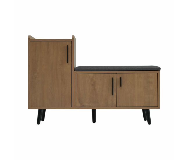 Banco baú 100 x 34 x 69 cm - 3 portas de arrumação, puxadores metálicos assimétricos, vários níveis de arrumação - natural
