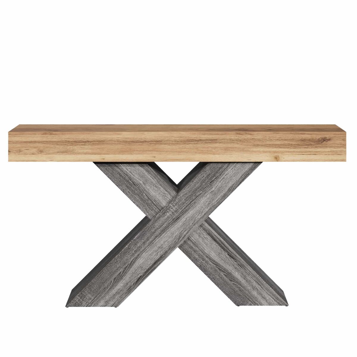 Mesa de console estreita - pés em x, efeito madeira, tampo em aglomerado, para a entrada e a sala de estar, mesa auxiliar - natural