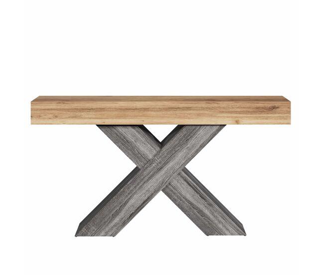 Mesa de console estreita - pés em x, efeito madeira, tampo em aglomerado, para a entrada e a sala de estar, mesa auxiliar - natural