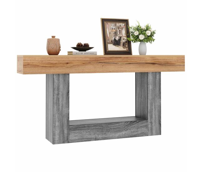 Mesa de entrada - mesa bicolor com acabamento em madeira, tampo espesso, prateleira inferior de arrumação, material aglomerado - natural