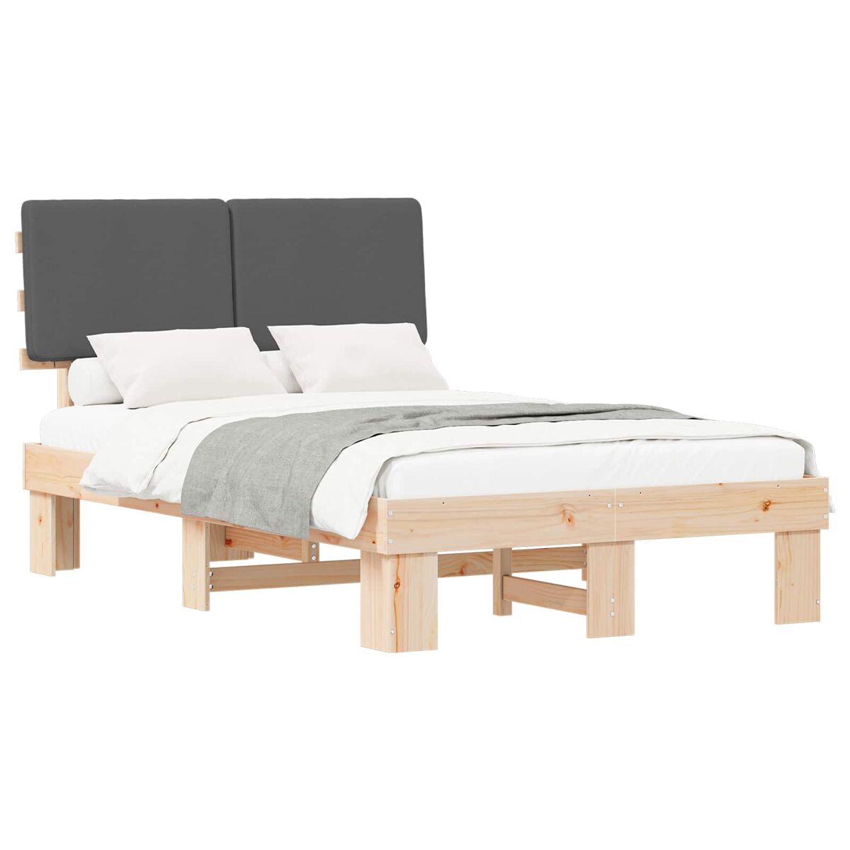 Estrutura de cama de casal moderno com cabeceira estofada cinza escuro
