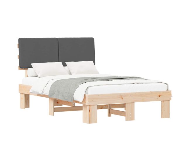 Estrutura de cama de casal moderno com cabeceira estofada cinza escuro