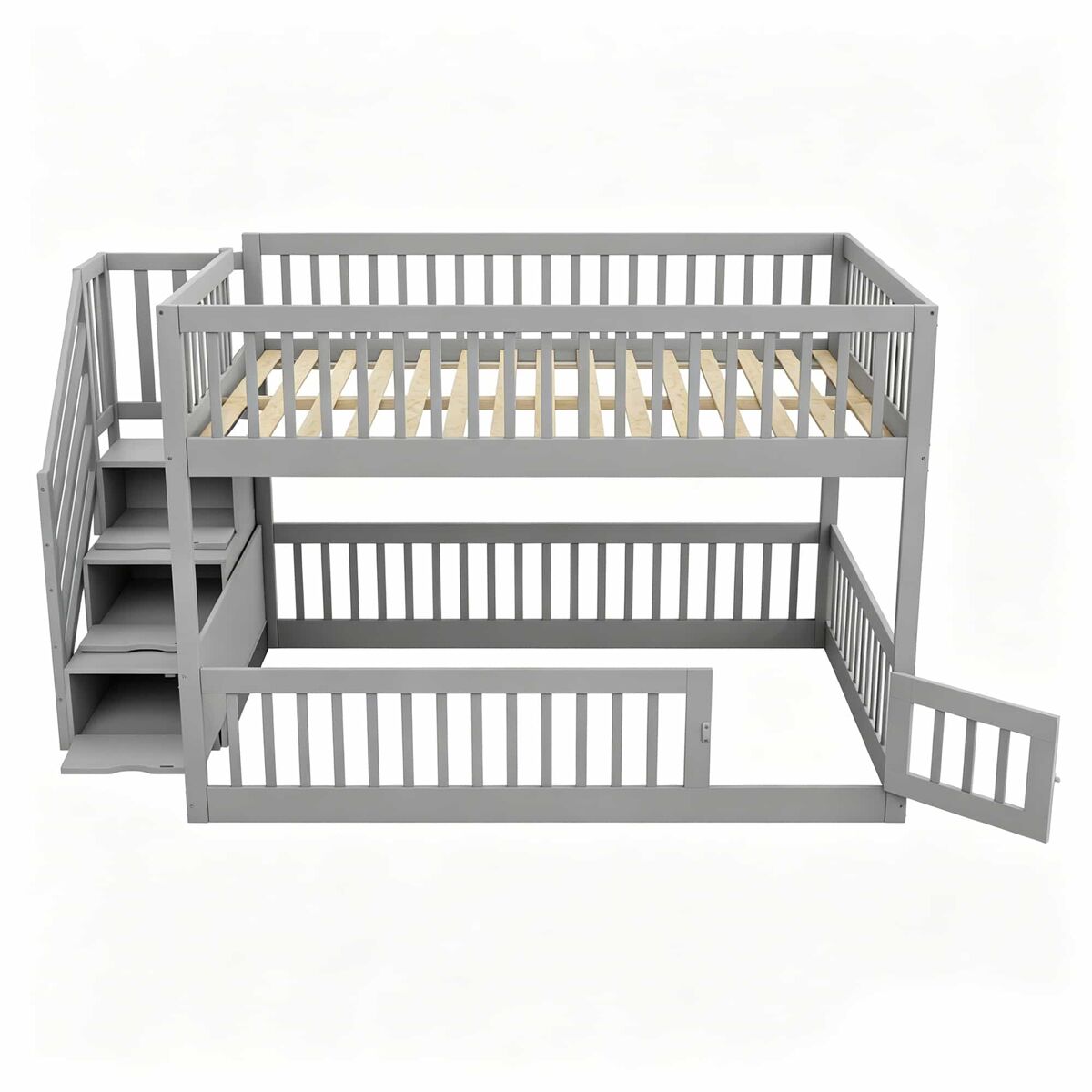 Beliche 140x200 - escada de segurança, gavetas e cama com arrumação para crianças e adolescentes - cinzento