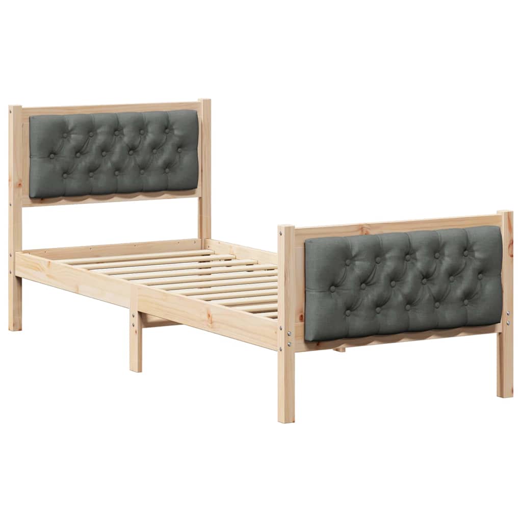 Estrutura de cama de solteiro para adultos com cabeceira cinza escuro 75 x 190 cm