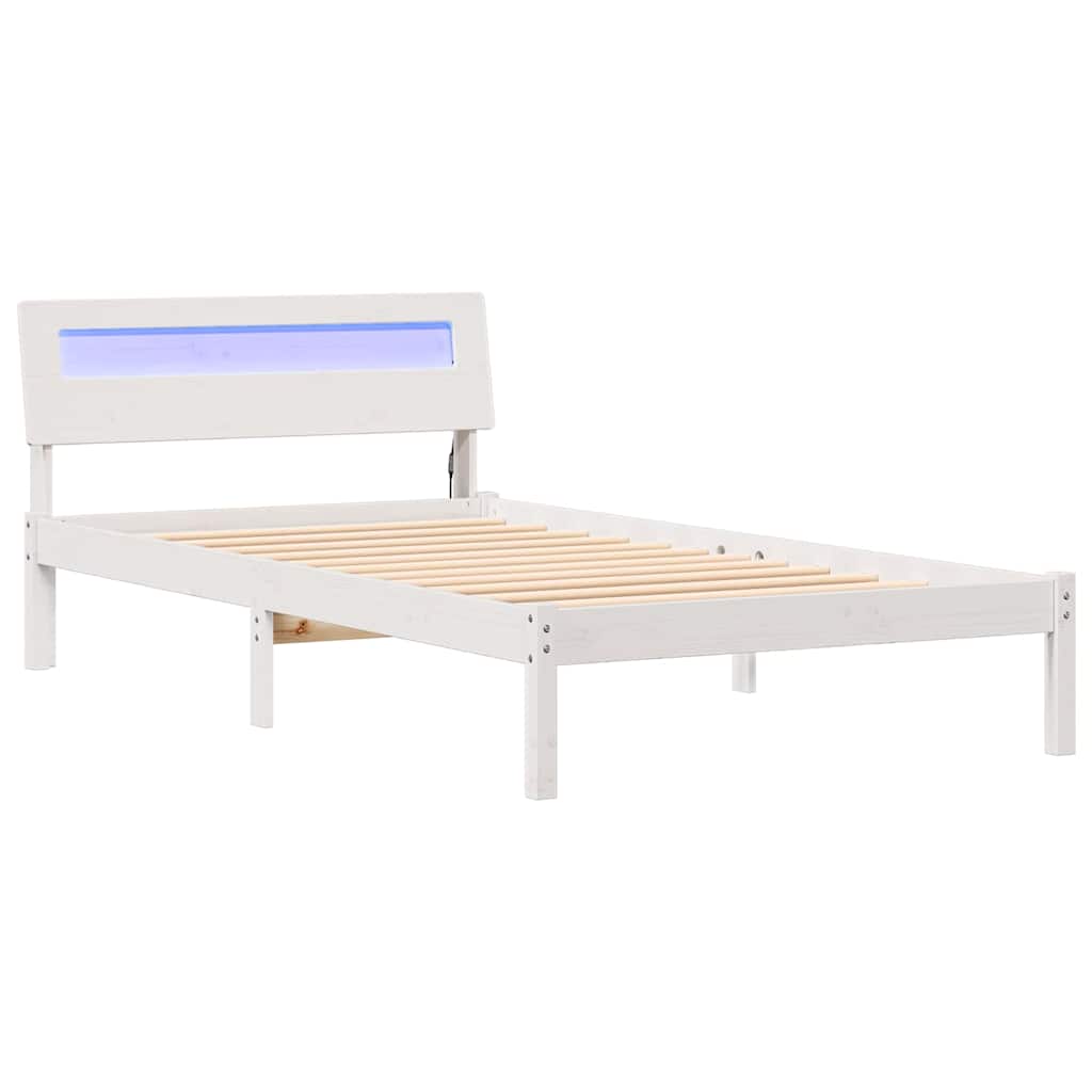 Estrutura de cama de solteiro para adultos - branco 90 x 190 cm madeira de pinheiro sólida