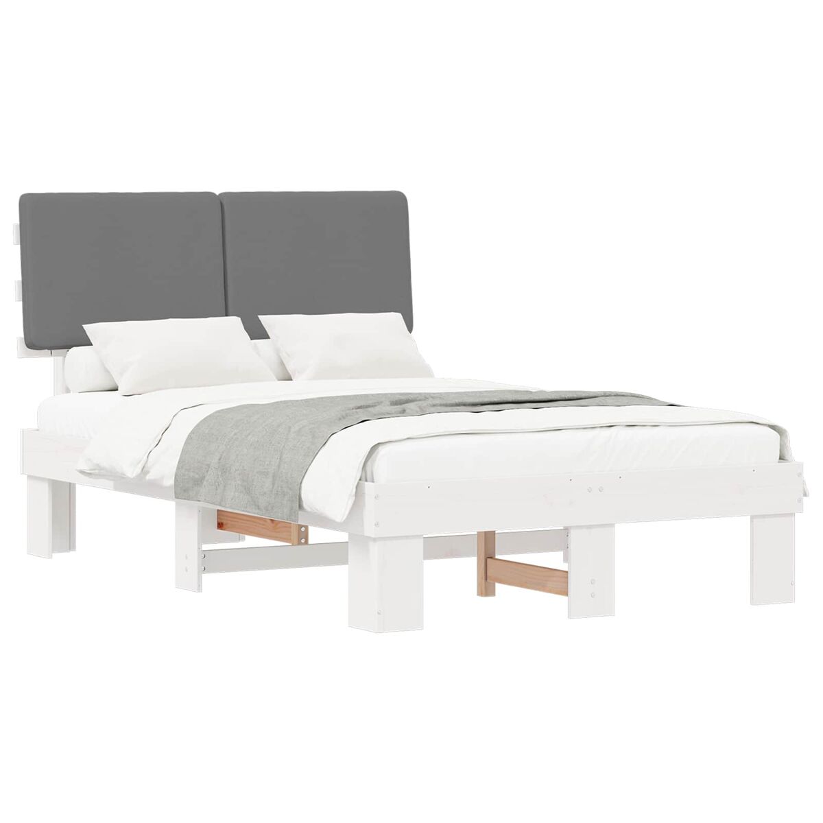 Estrutura de cama de casal moderno com cabeceira estofada cinzento-claro