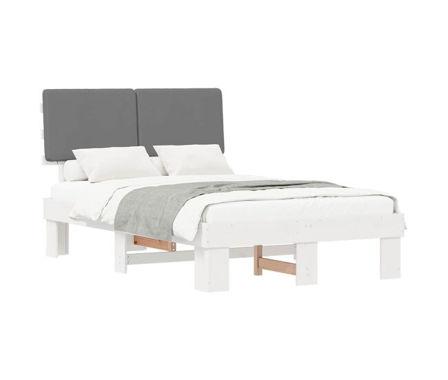 Estrutura de cama de casal moderno com cabeceira estofada cinzento-claro