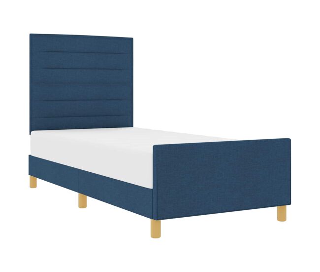 Estrutura de cama de solteiro para adultos com cabeceira azul 90 x 200 cm tecido
