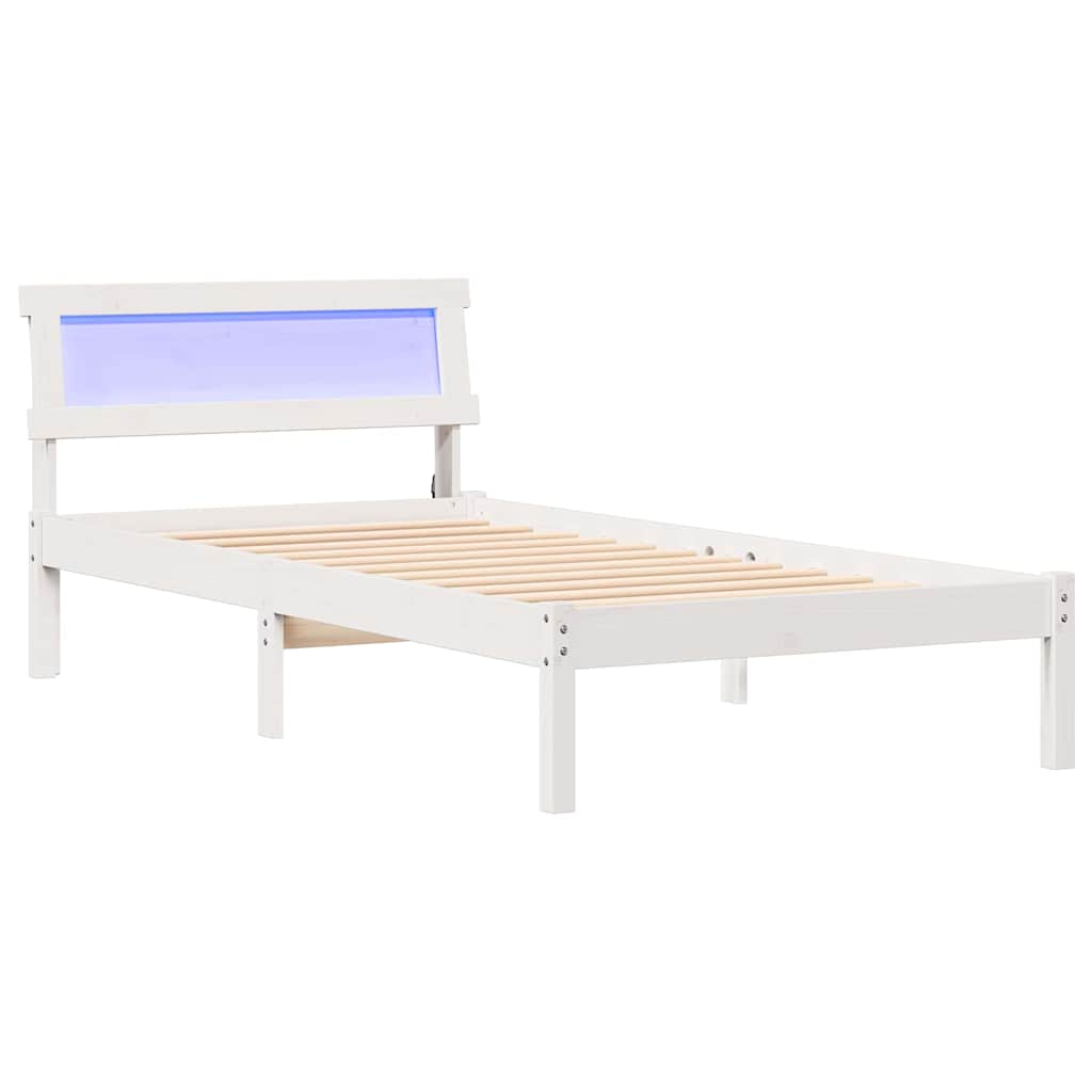 Estrutura de cama de solteiro para adultos - branco 90 x 200 cm madeira de pinheiro sólida