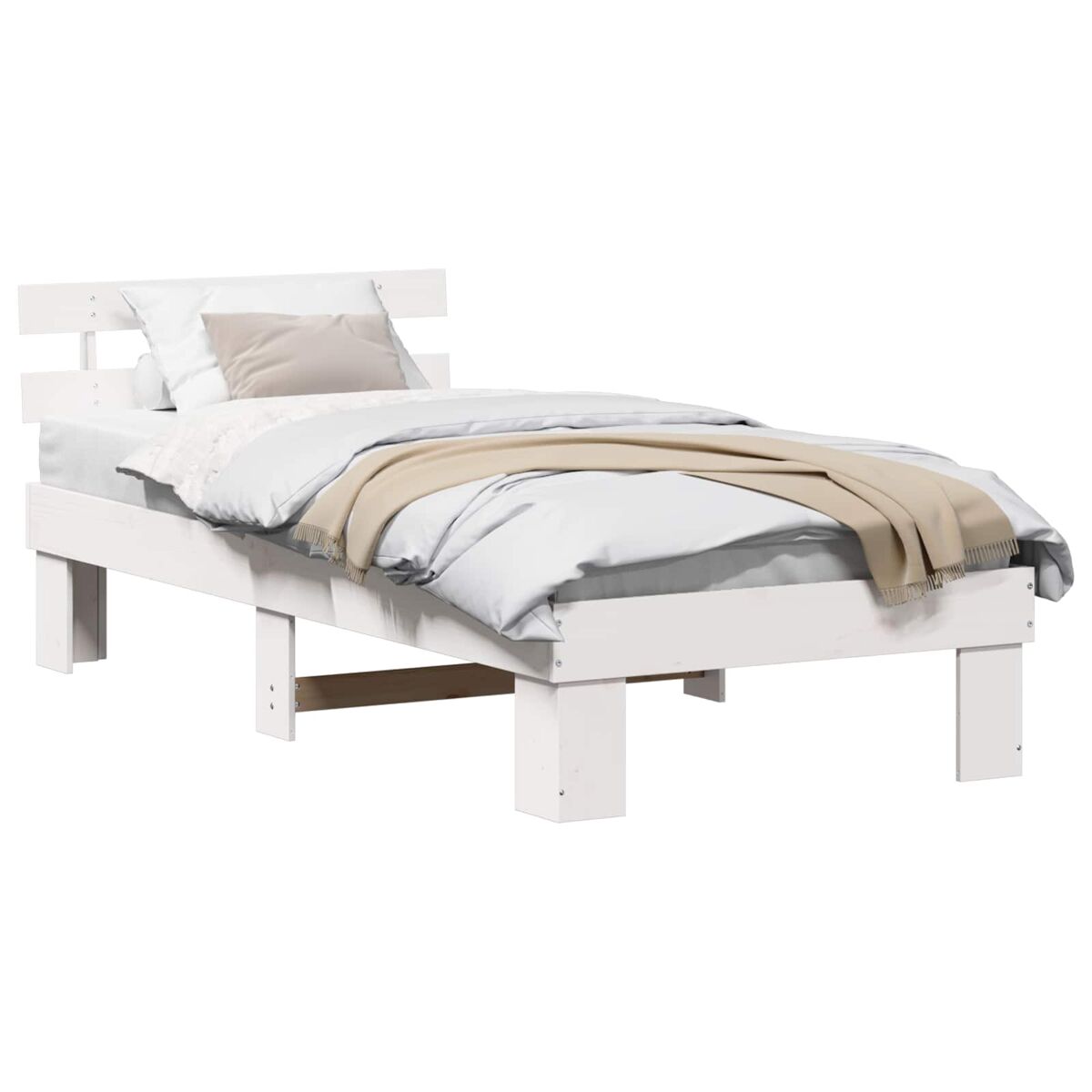 Estrutura de cama de solteiro para adultos - branco 90 x 190 cm madeira de pinheiro sólida