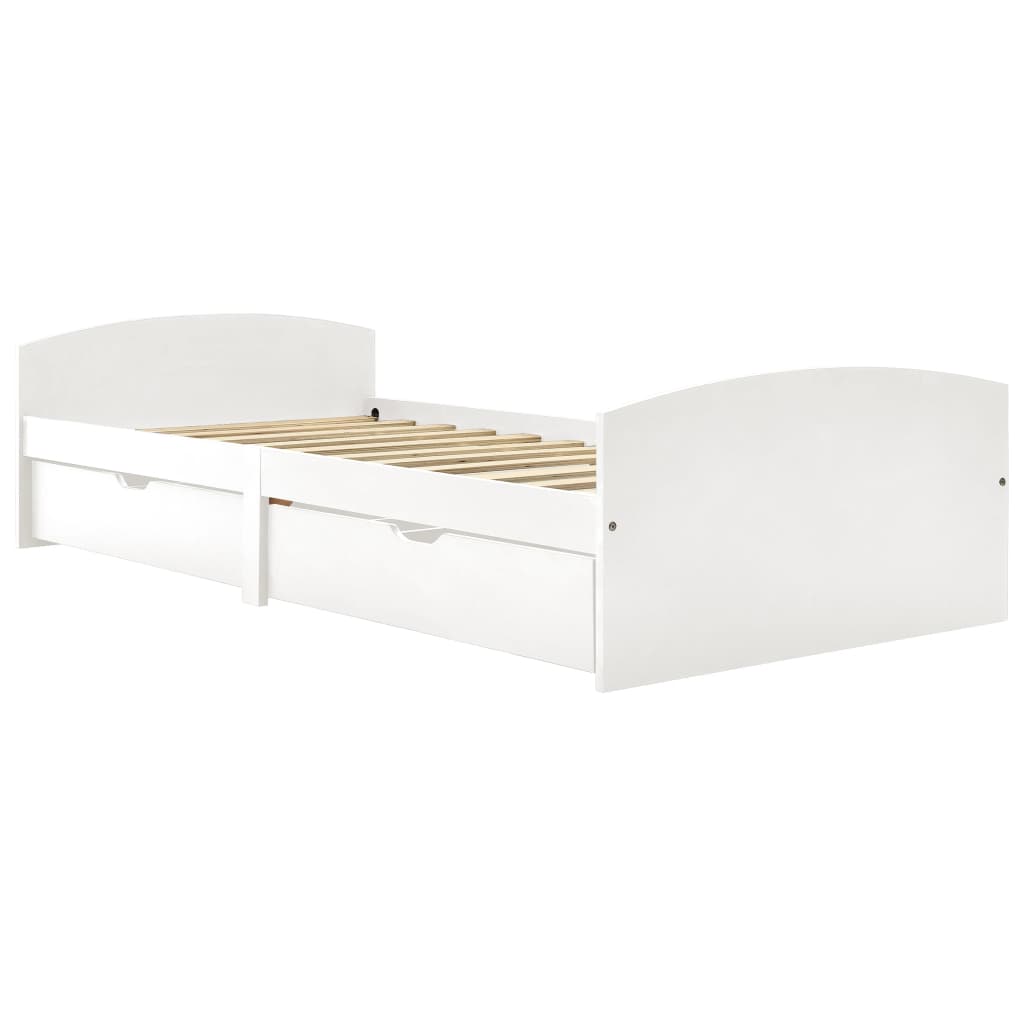 Estrutura de cama de solteiro moderno com 2 gavetas 90x200 cm pinho maciço branco