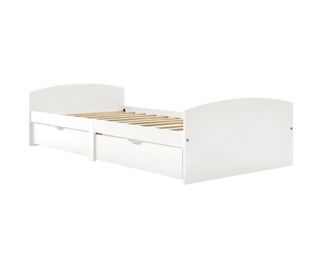 Estrutura de cama de solteiro moderno com 2 gavetas 90x200 cm pinho maciço branco