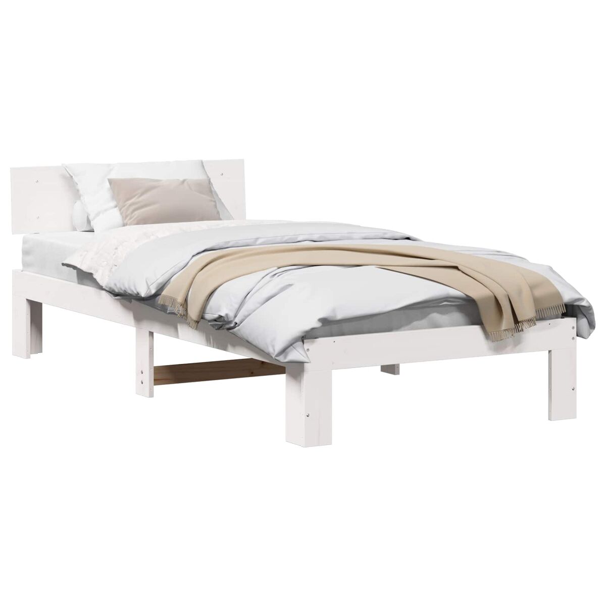 Estrutura de cama de solteiro para adultos - branco 75 x 190 cm madeira de pinheiro sólida