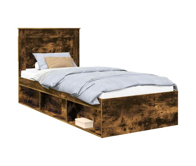 Estrutura de cama de solteiro para adultos com cabeceira carvalho defumado 75 x 190 cm