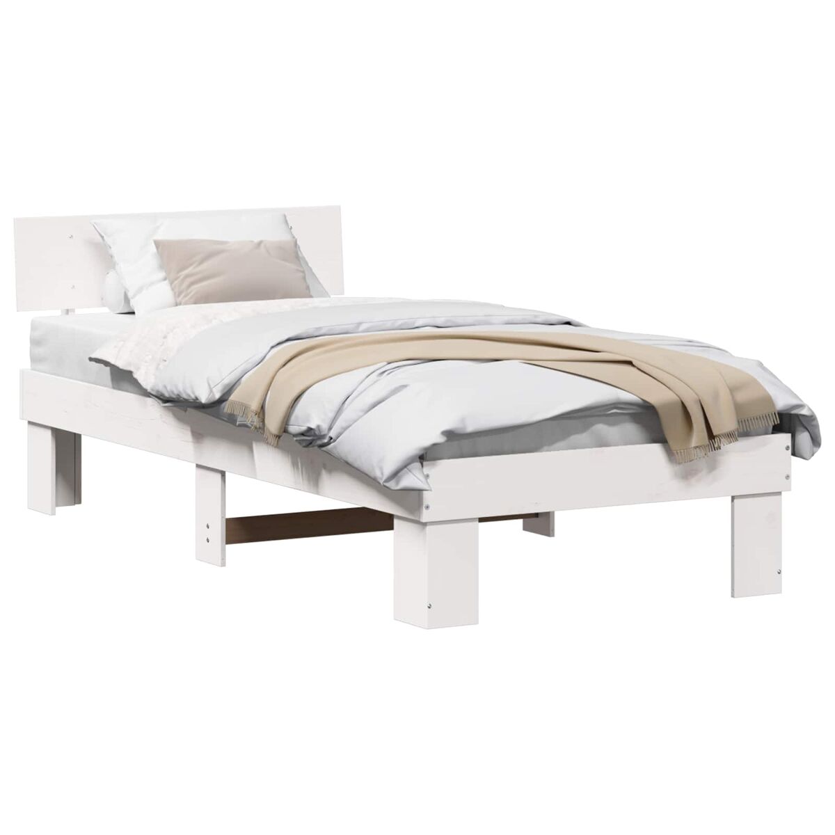 Estrutura de cama de solteiro para adultos - branco 90 x 190 cm madeira de pinheiro sólida