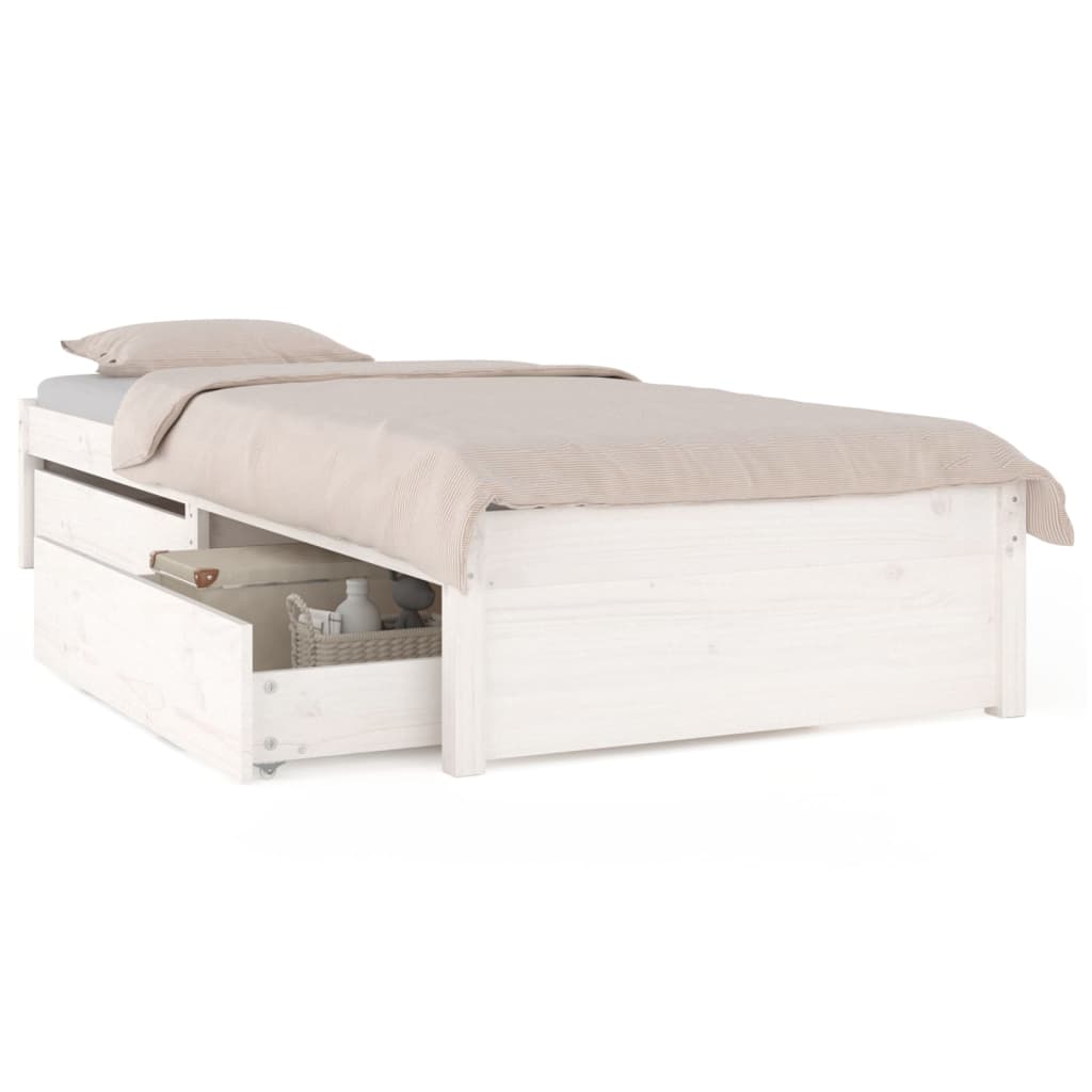 Estrutura de cama de solteiro para adultos de solteiro pequena c/ gavetas 75x190 cm branco