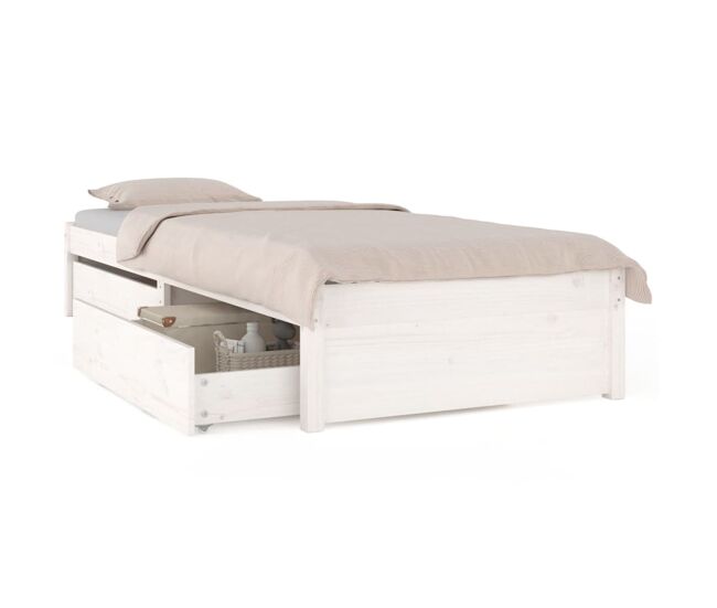 Estrutura de cama de solteiro para adultos de solteiro pequena c/ gavetas 75x190 cm branco