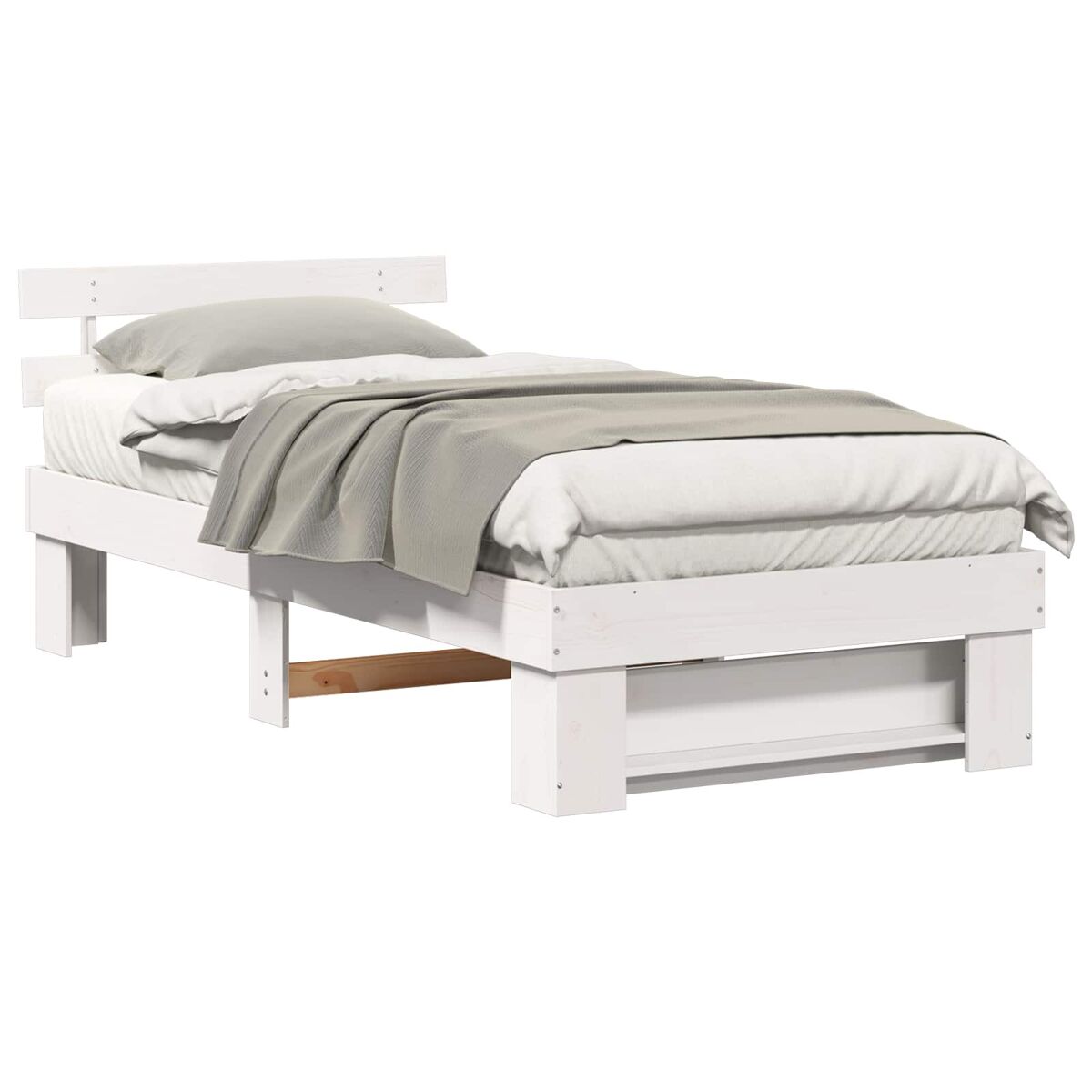 Estrutura de cama de solteiro para adultos - branco 90 x 190 cm madeira de pinheiro sólida