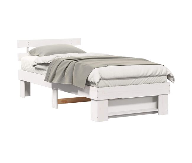 Estrutura de cama de solteiro para adultos - branco 90 x 190 cm madeira de pinheiro sólida