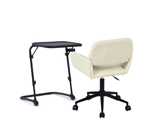Meubles cosy conjunto de mesa de apoio dobrável com porta-copos e altura ajustável e cadeira de escritório giratória de veludo bege