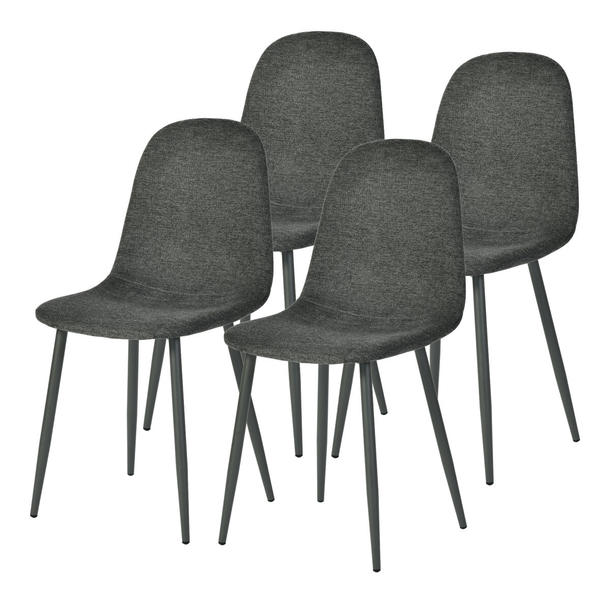 Meubles cosy conjunto de 4 cadeiras de jantar em linho, pés metálicos com revestimento em pó, estilo escandinavo, sem apoios de braços, gris medio