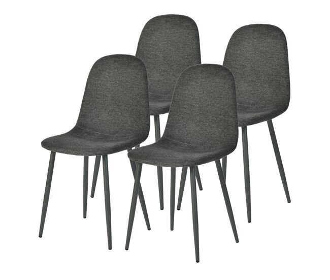 Meubles cosy conjunto de 4 cadeiras de jantar em linho, pés metálicos com revestimento em pó, estilo escandinavo, sem apoios de braços, gris medio