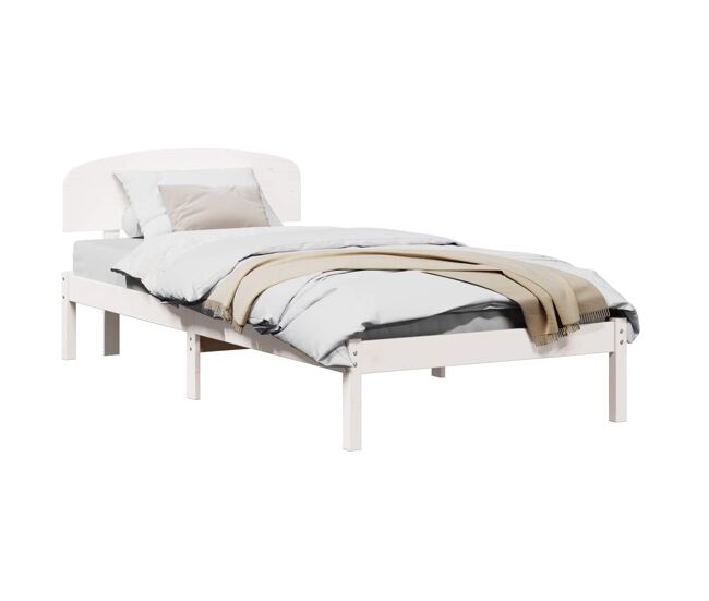 Estrutura de cama de solteiro para adultos - branco 90 x 200 cm madeira de pinheiro sólida