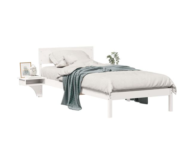 Estrutura de cama de solteiro para adultos - branco 90 x 190 cm madeira de pinheiro sólida