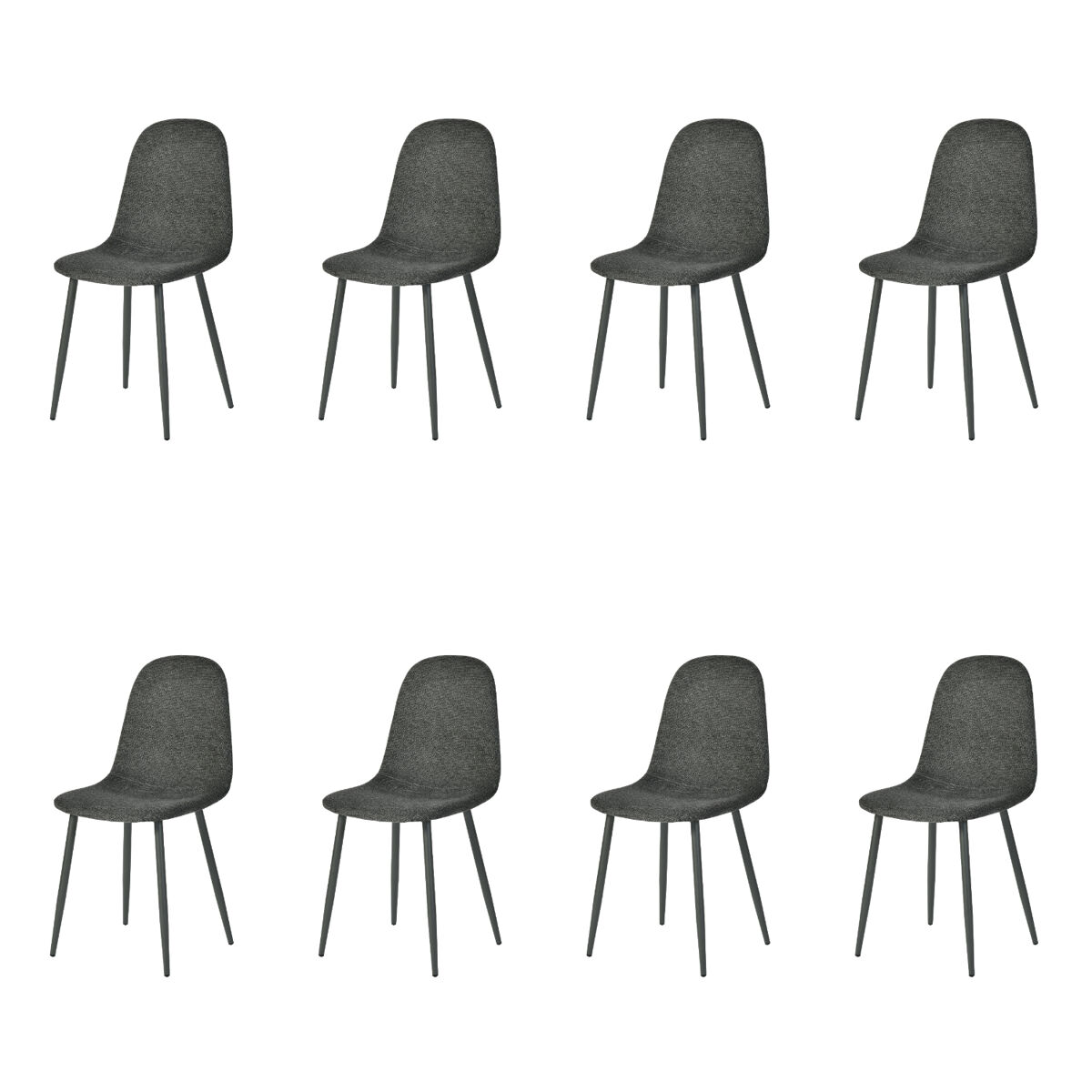 Meubles cosy conjunto de 8 cadeiras de jantar em linho, pés metálicos com revestimento em pó, estilo escandinavo, sem apoios de braços, gris medio